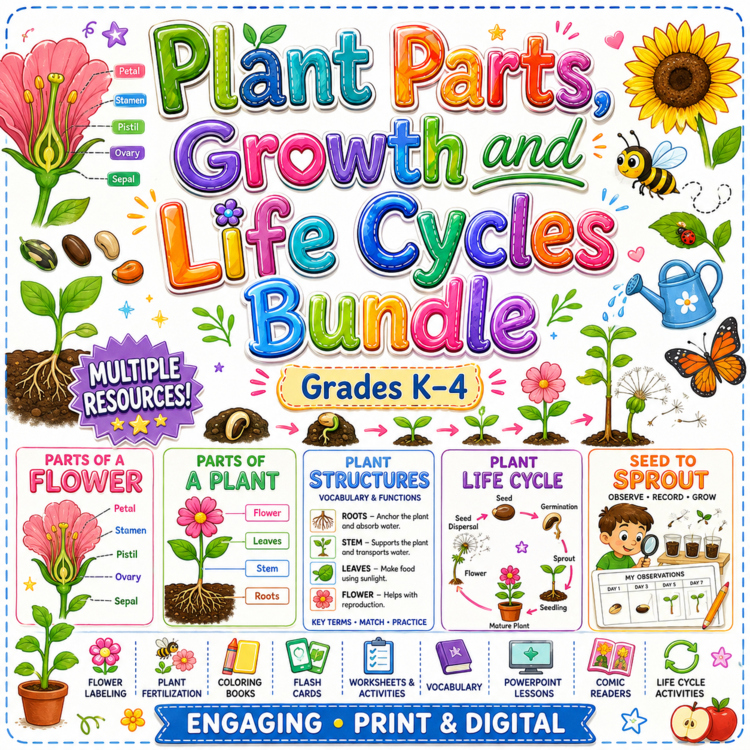 Plant Parts, Growth and Life Cycles Bundle | Grades K–4