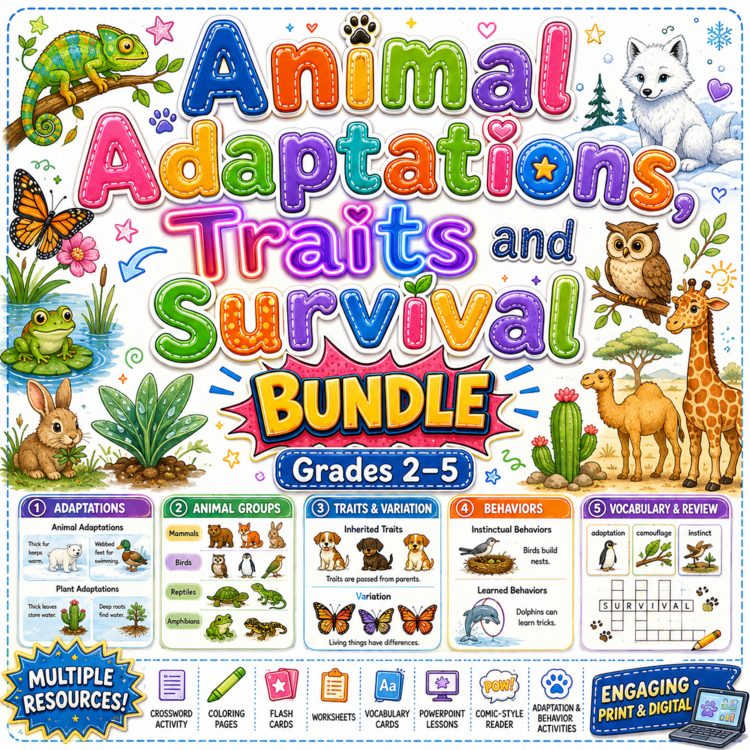 Animal Adaptations, Traits and Survival Bundle | Grades 2–5