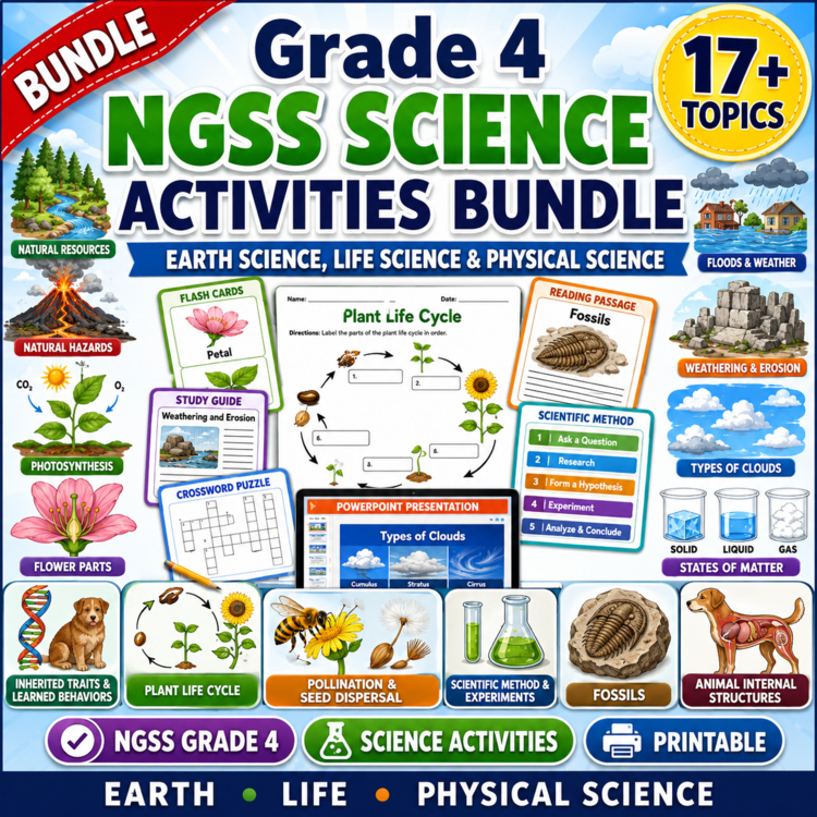 Grade 4 NGSS Science Activities Bundle | Earth Science, Life Science & Physical
