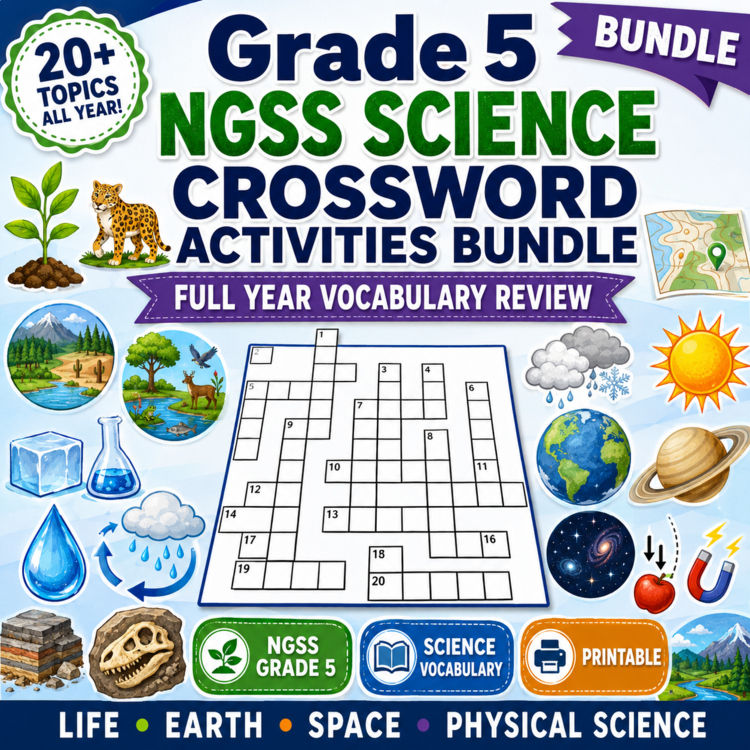 Grade 5 NGSS Science Crossword Activities Bundle | Full Year Vocabulary Review