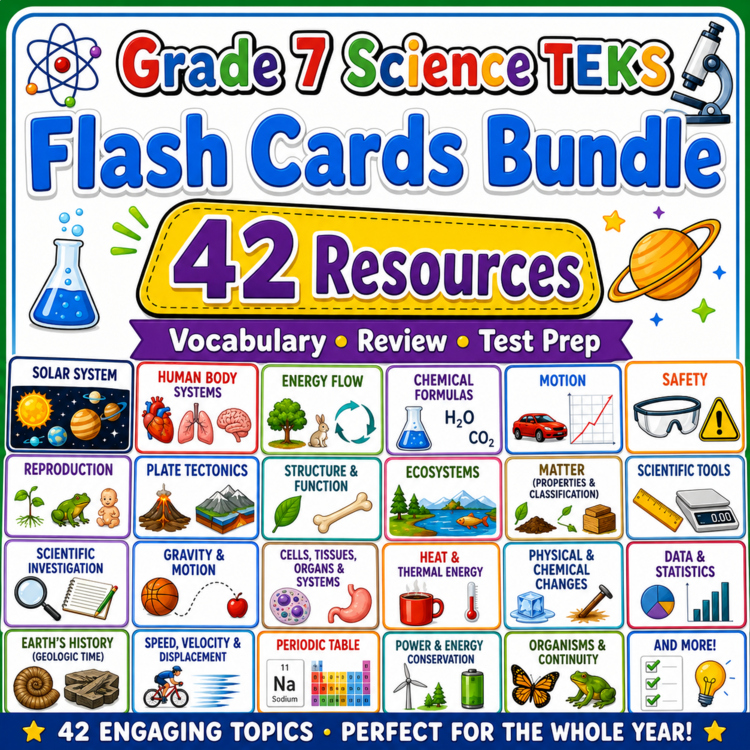Grade 7 Science TEKS Flash Cards Bundle | Full Year Vocabulary Review