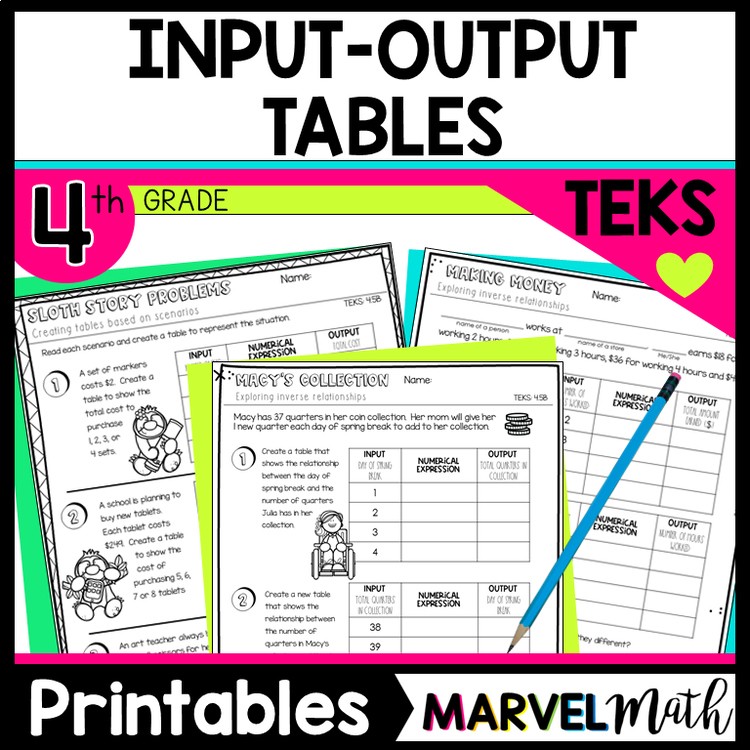 FREE Input-Output Table Printables TEKS 4.5B by Marvel Math