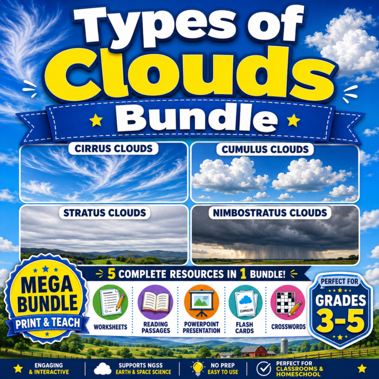 Types of Clouds Bundle | Worksheets, Passages, PPT, Cards & Crosswords