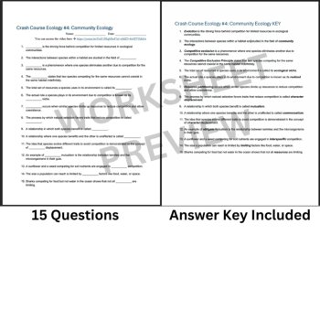 Crash Course ECOLOGY #4: Community Ecology | Video Worksheet, Niche, image 3