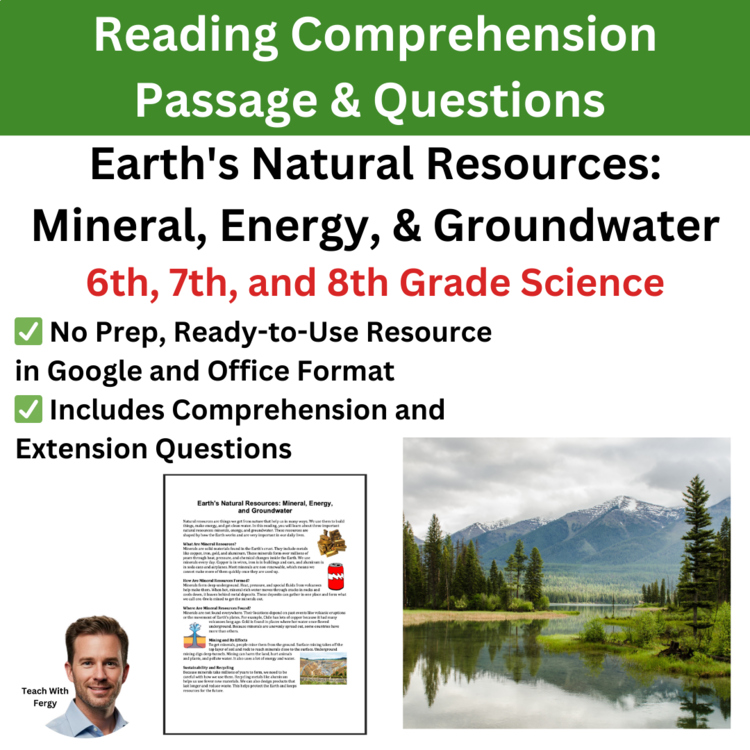 Earth's Natural Resources Reading & Questions | 6th, 7th, 8th | Minerals, Energy
