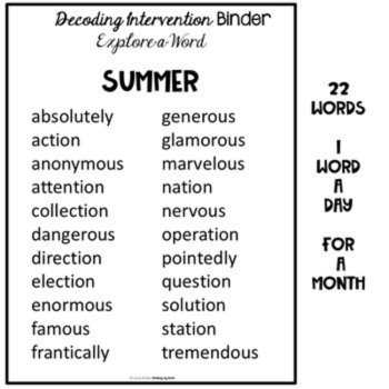 Morphology-Based Multisyllabic Word Decoding READING INTERVENTION BINDER Summer, image 3