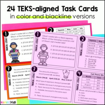 4th Grade Financial Literacy Task Cards - STAAR Math Review TEKS: 4.10AB 4.10E, image 3
