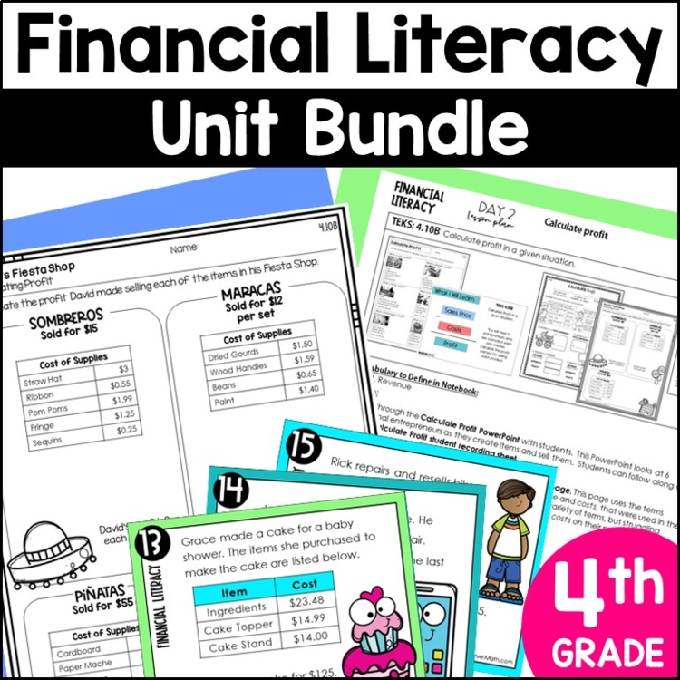 4th Grade Financial Literacy Unit - Fixed vs. Variable Expenses, Savings Plans