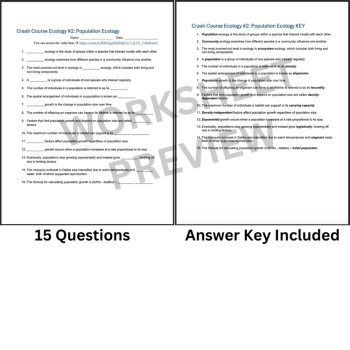 Crash Course ECOLOGY #2: Population Ecology | Worksheet, Community, Ecosystems, image 3