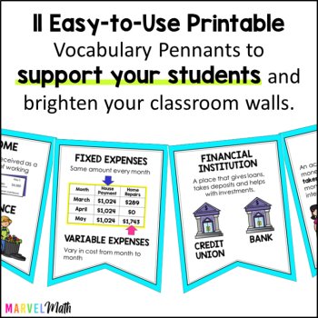 Financial Literacy Vocabulary Bunting for 4th Grade by Marvel Math, image 3