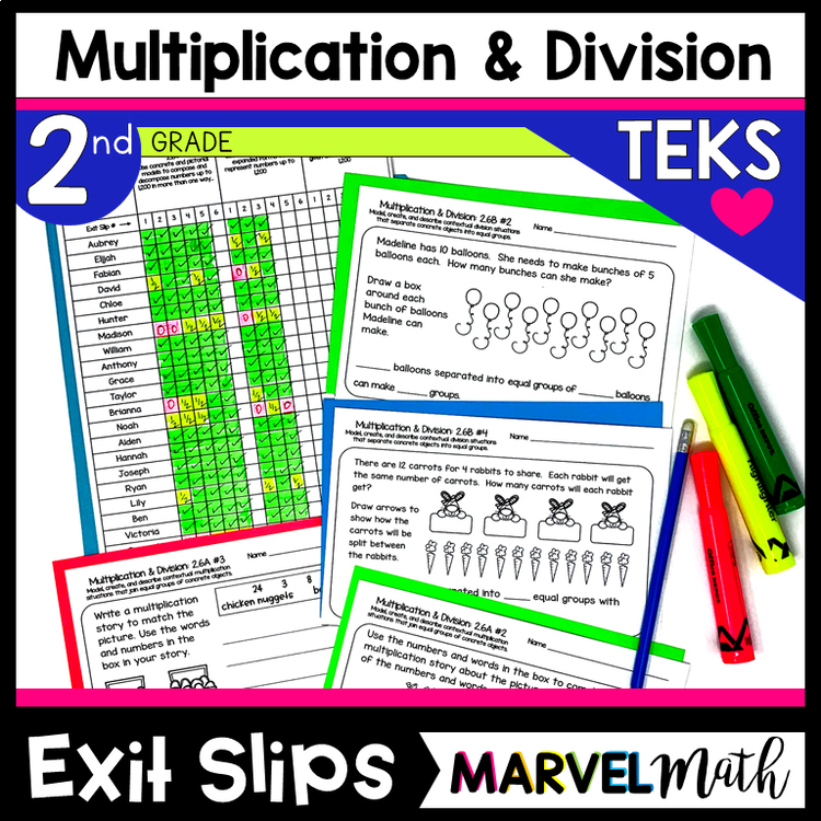 2nd Grade Multiplication and Division Exit Tickets TEKS 2.6A 2.6B