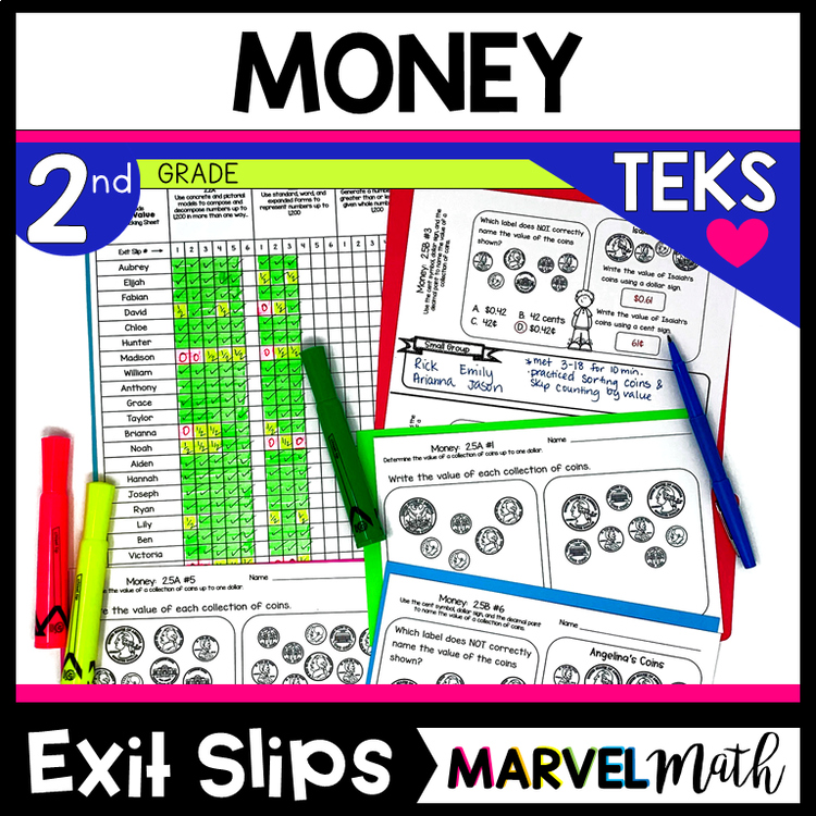 2nd Grade Money - Counting Coins - Exit Tickets TEKS 2.5A 2.5B