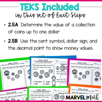2nd Grade Money - Counting Coins - Exit Tickets TEKS 2.5A 2.5B, image 2