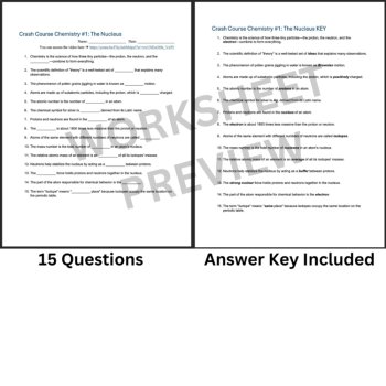 Crash Course CHEMISTRY #1: The Nucleus | Worksheet, Sub Plan, Atoms, image 3