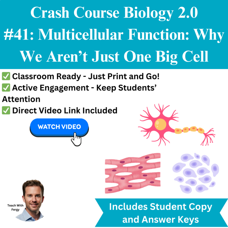 Crash Course BIOLOGY #41: Multicellular Function | Cells, Worksheet, Sub Plan