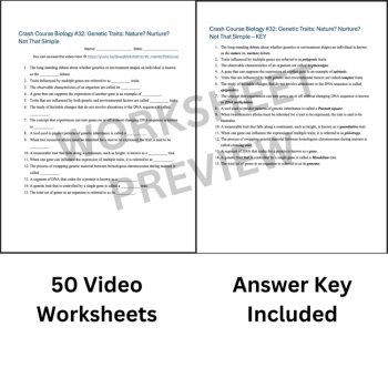 Crash Course BIOLOGY #32: Genetic Traits: Nature vs Nurture | Worksheet | Sub, image 3