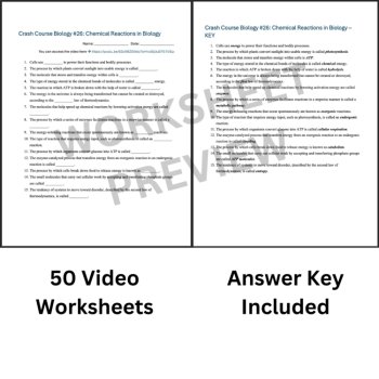 Crash Course BIOLOGY #26: Chemical Reactions in Biology | Worksheet | Sub Plan, image 3
