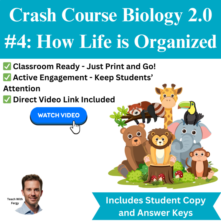 Crash Course BIOLOGY #4: How Life is Organized Video Worksheet 2024 | Sub Plan