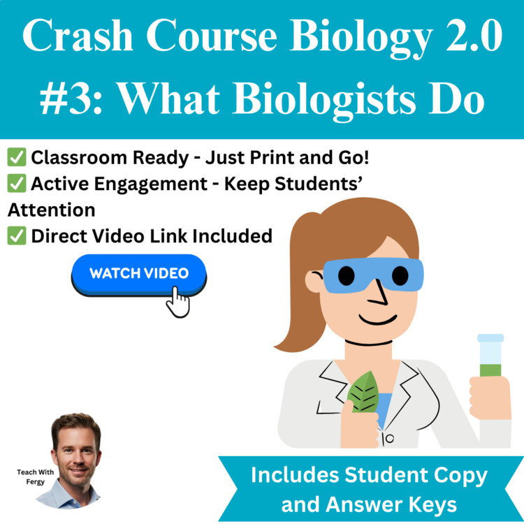 Crash Course BIOLOGY #3: What Biologists Do Video Worksheet 2024 | Sub Plan