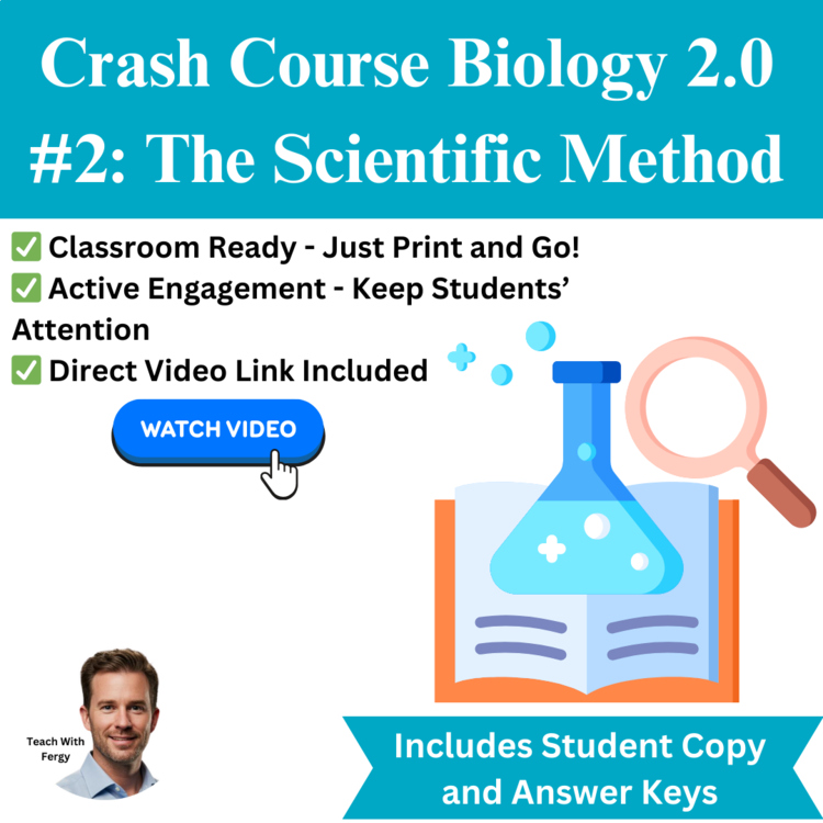 Crash Course BIOLOGY #2: The Scientific Method Video Worksheet 2024 | Sub Plan