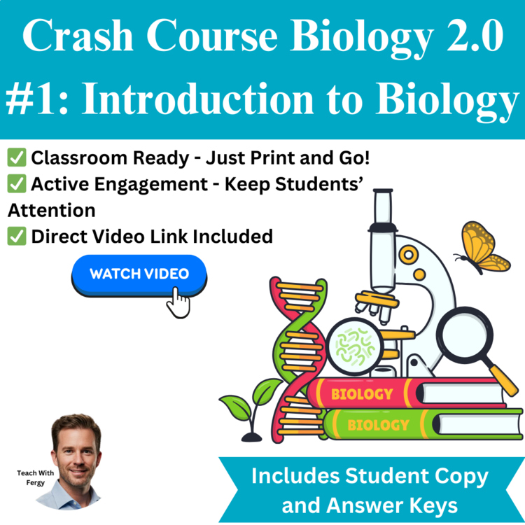 Crash Course BIOLOGY #1: Introduction to Biology Video Worksheet 2024 | Sub Plan