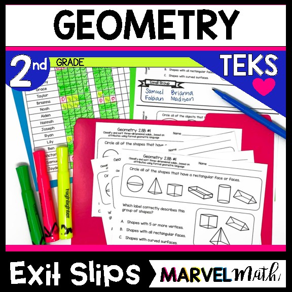 2nd Grade Geometry Exit Tickets TEKS 2.8A 2.8B 2.8C 2.8D 2.8E