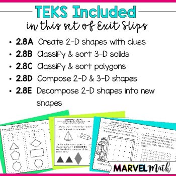 2nd Grade Geometry Exit Tickets TEKS 2.8A 2.8B 2.8C 2.8D 2.8E, image 2
