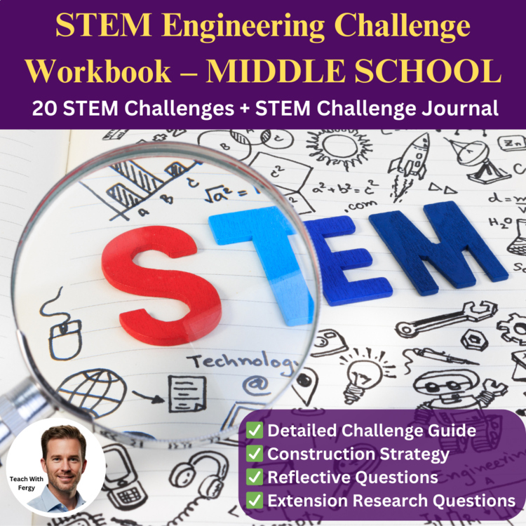 STEM Engineering Challenge Workbook | 20 Editable MIDDLE SCHOOL STEM Challenges