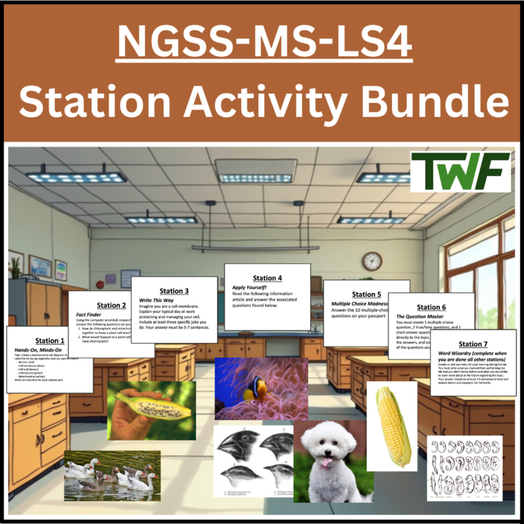 NGSS-MS-LS4 -Biological Evolution: Unity and Diversity Station Activity Bundle
