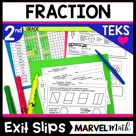 2nd Grade Fractions Exit Tickets TEKS 2.3A 2.3B 2.3C 2.3D