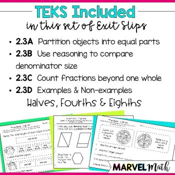 2nd Grade Fractions Exit Tickets TEKS 2.3A 2.3B 2.3C 2.3D, image 2
