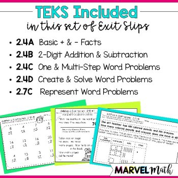 2nd Grade Addition & Subtraction Exit Tickets TEKS 2.4A 2.4B 2.4C 2.4D 2.7C, image 2