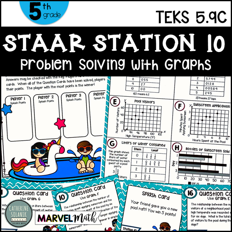 5th Grade STAAR STATION 10: Swimming in Data  TEKS 5.9C Math Center