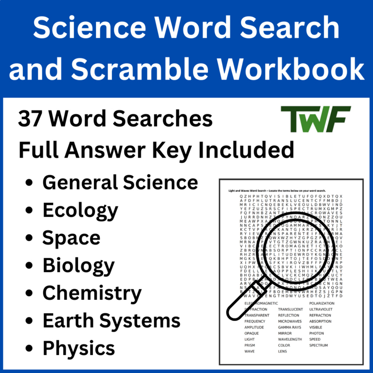 Science Word Search Workbook - 37 Word Search Science Topics