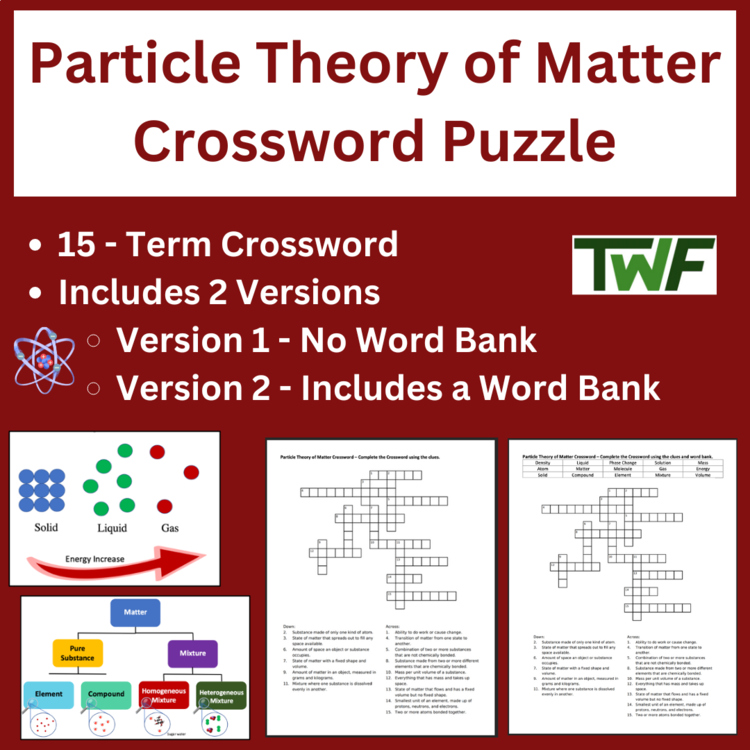 Particle Theory of Matter - Crossword Puzzle Activity