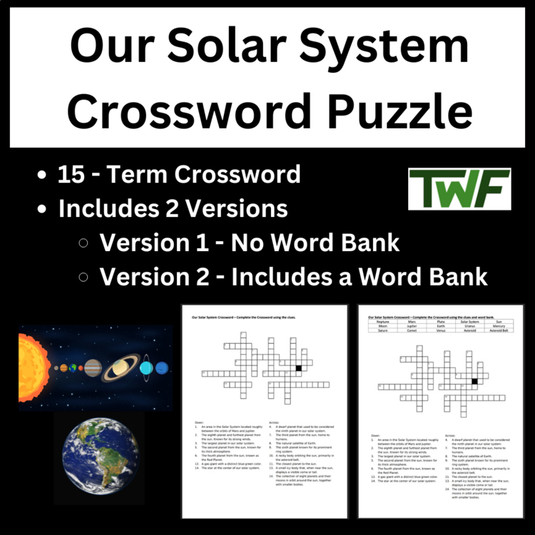 Our Solar System Crossword Puzzle Activity