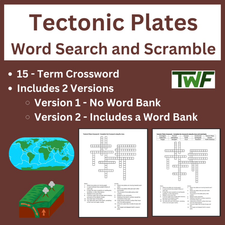 Tectonic Plates Crossword Puzzle Activity | Plate Tectonics