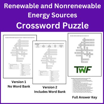 Renewable and Nonrenewable Energy Sources Crossword Puzzle Activity, image 2