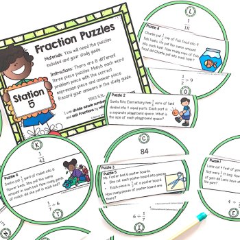 5th Grade STAAR STATION 5: Fraction Puzzles  TEKS 5.3L Math Center, image 2