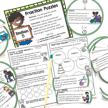 5th Grade STAAR STATION 5: Fraction Puzzles  TEKS 5.3L Math Center, image 4
