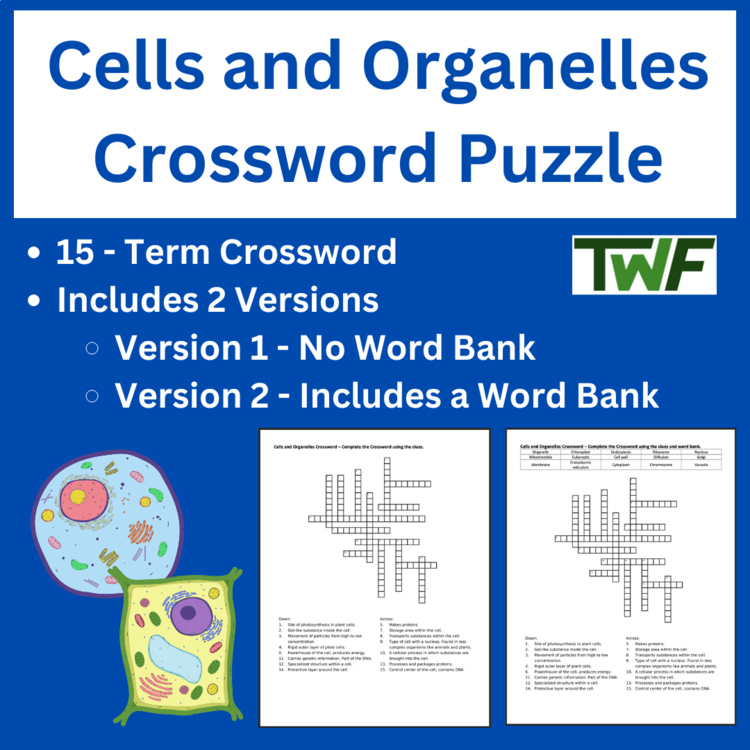 Cells and Organelles Crossword Puzzle Activity