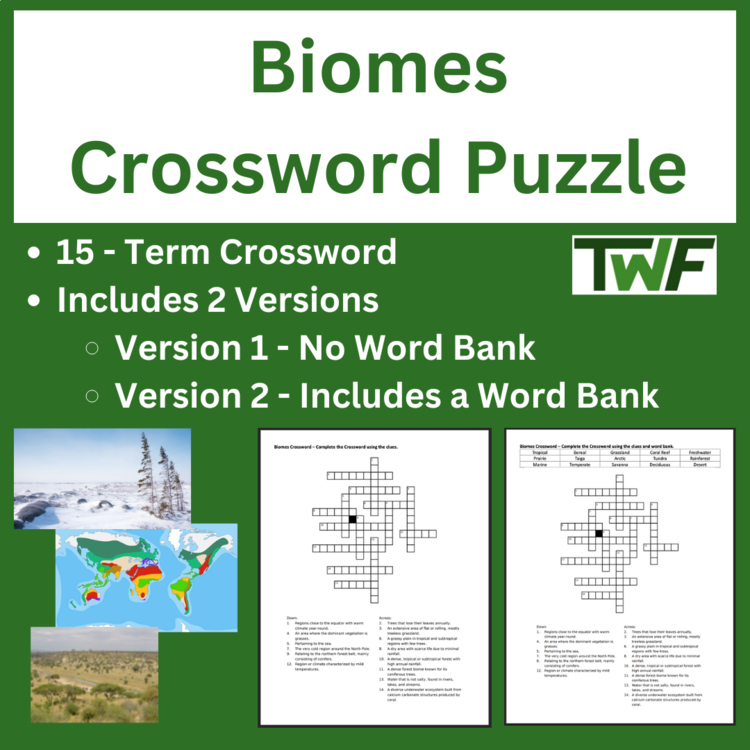 Biomes Crossword Puzzle Activity