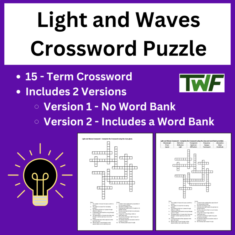 Light and Waves Crossword Puzzle Activity