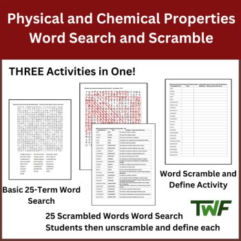 Physical and Chemical Properties Word Search and Scramble Activity, image 2