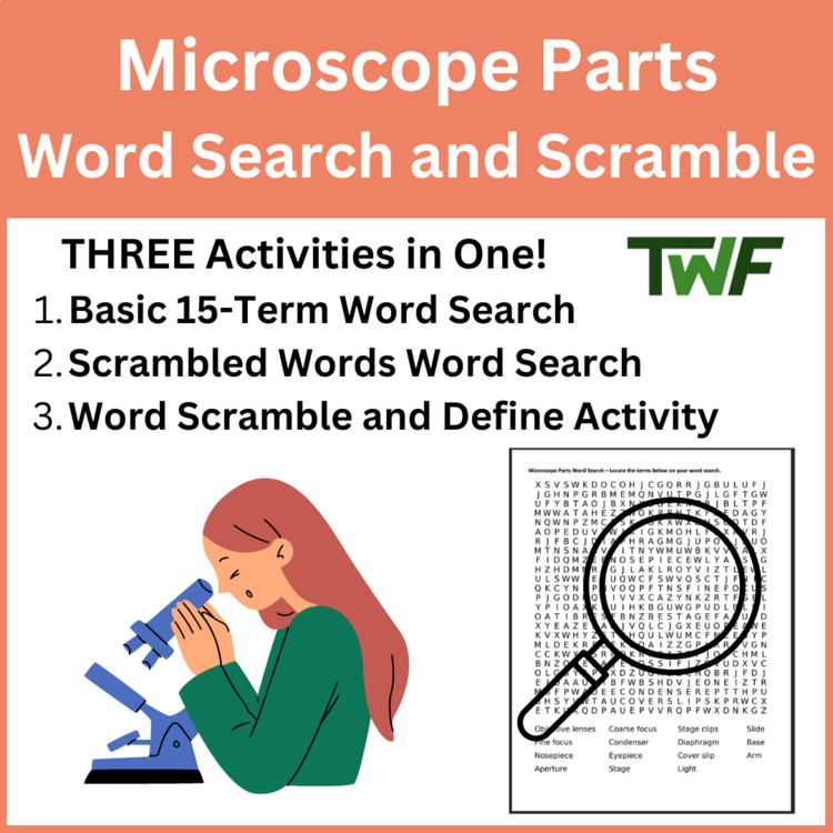 Microscope Parts Word Search and Scramble Activity