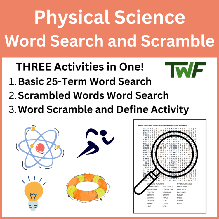 Physical Science Word Search and Scramble Activity
