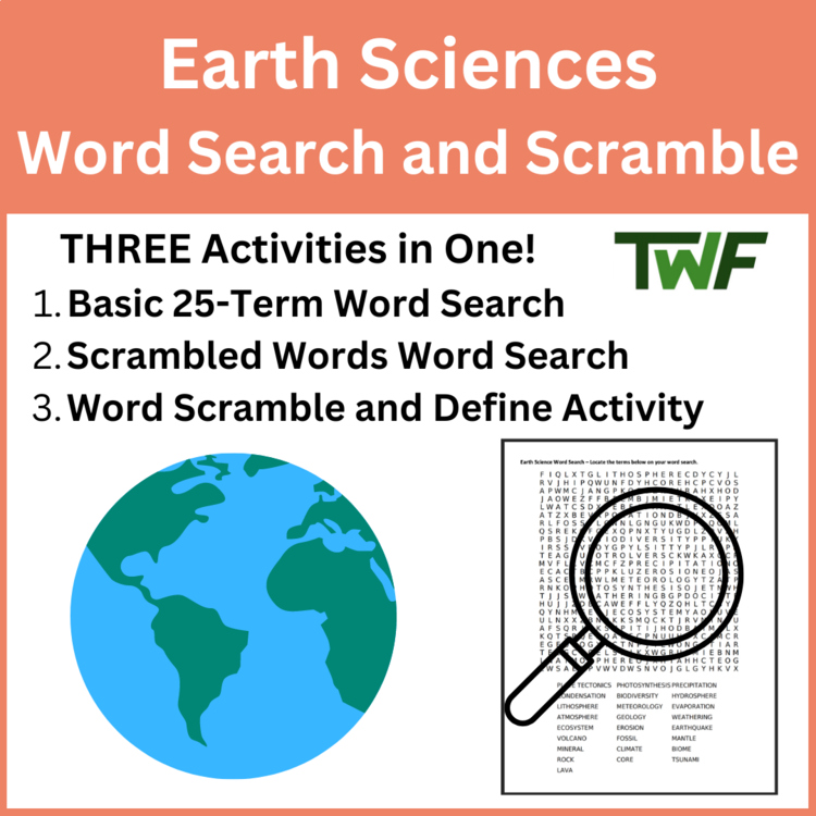 Earth Science Word Search and Scramble Activity
