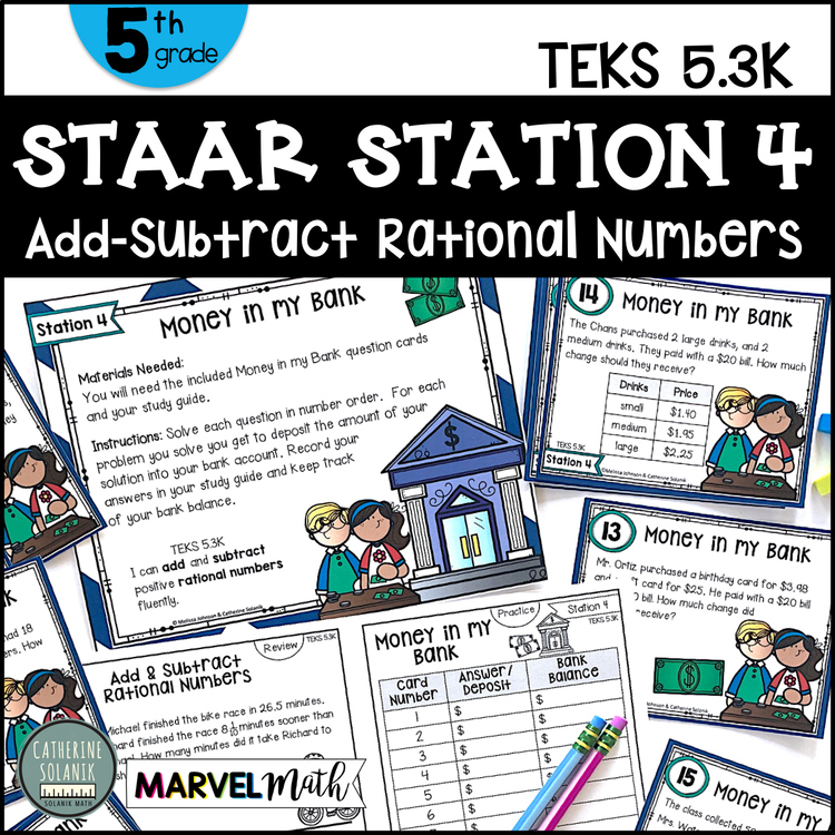 5th Grade STAAR STATION 4: Money in My Bank  TEKS 5.3K Math Center