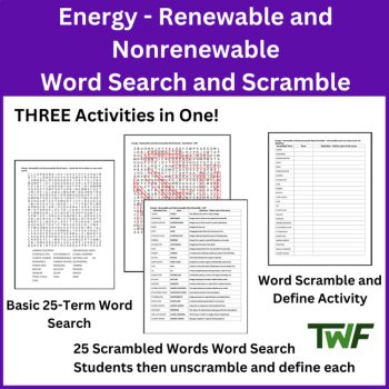 Energy - Renewable and Nonrenewable Word Search and Scramble Activity, image 2
