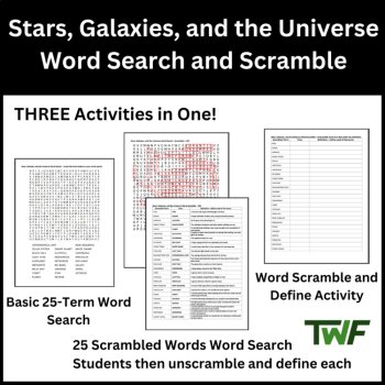 Stars, Galaxies, and the Universe Word Search and Scramble Activity, image 2